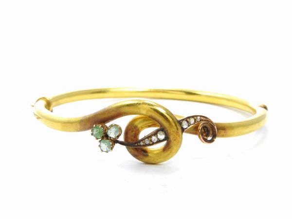 Bracciale rigido borbonico in oro giallo a basso titolo con diamanti e smeraldi  - Asta Gioielli d'epoca e Orologi - Associazione Nazionale - Case d'Asta italiane