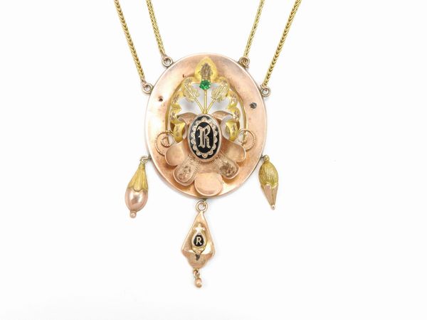 Collana borbonica in oro giallo e rosa a basso titolo con smati neri  - Asta Gioielli d'epoca e Orologi - Associazione Nazionale - Case d'Asta italiane