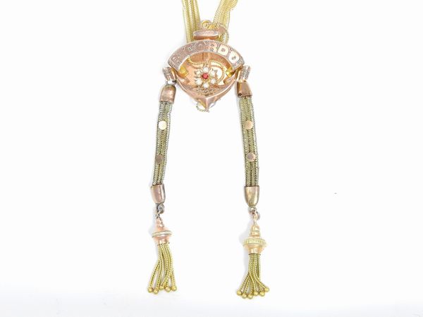 Collana borbonica in oro rosa e giallo a basso titolo con miscroperle  - Asta Gioielli d'epoca e Orologi - Associazione Nazionale - Case d'Asta italiane