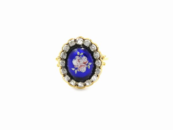 Anello in oro giallo con diamanti e smalti policromi  - Asta Gioielli d'epoca e Orologi - Associazione Nazionale - Case d'Asta italiane