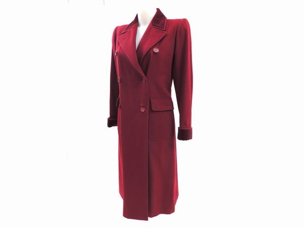 Cappotto in lana e velluto bordeaux, Saint Laurent Rive Gauche  - Asta Fashion Vintage e Bijoux / Un guardaroba maschile - Associazione Nazionale - Case d'Asta italiane