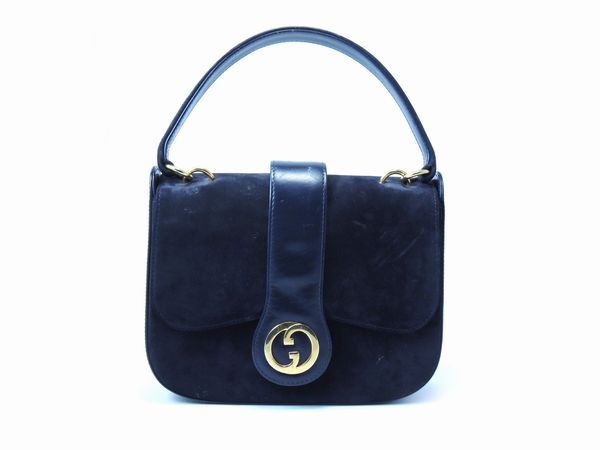 Borsa a mano in pelle e camoscio blu, Gucci  - Asta Fashion Vintage e Bijoux / Un guardaroba maschile - Associazione Nazionale - Case d'Asta italiane