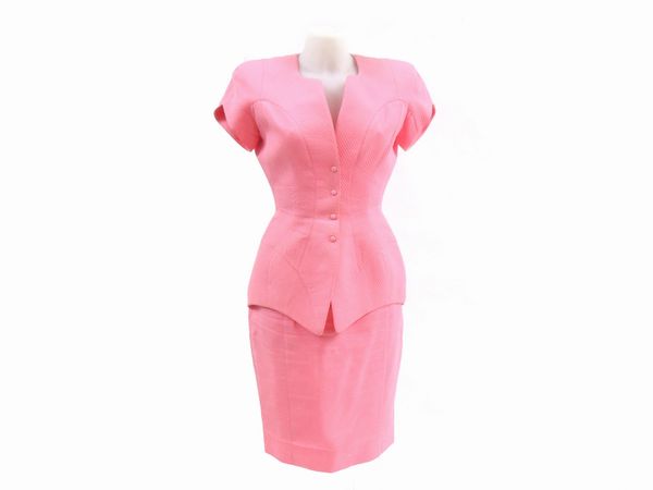 Tailleur in cotone piquet rosa, Thierry Mugler Paris  - Asta Fashion Vintage e Bijoux / Un guardaroba maschile - Associazione Nazionale - Case d'Asta italiane