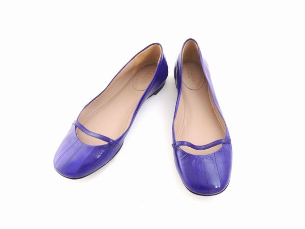 Paio di ballerine in pelle d'anguilla viola, Gucci  - Asta Fashion Vintage e Bijoux / Un guardaroba maschile - Associazione Nazionale - Case d'Asta italiane