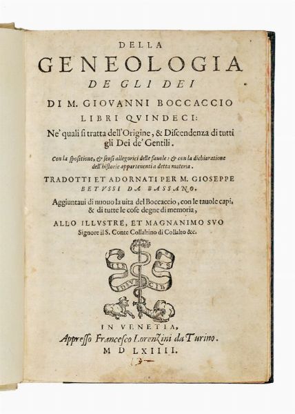 GIOVANNI BOCCACCIO : Della geneologia de gli Dei...  - Asta Libri, autografi e manoscritti - Associazione Nazionale - Case d'Asta italiane