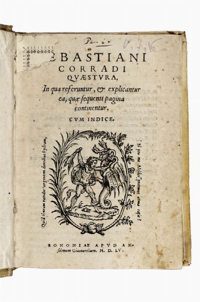 SEBASTIANO CORRADI : Quaestura, in qua referuntur, & explicantur ea, quae sequenti pagina continentur.  - Asta Libri, autografi e manoscritti - Associazione Nazionale - Case d'Asta italiane