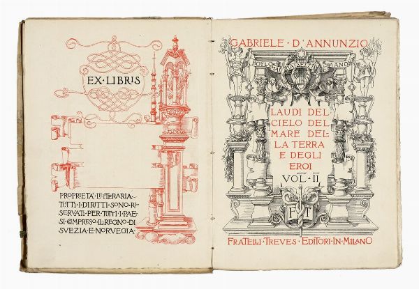 Gabriele D'Annunzio : Laudi del cielo del mare della terra e degli eroi. Vol. I (-II).  - Asta Libri, autografi e manoscritti - Associazione Nazionale - Case d'Asta italiane