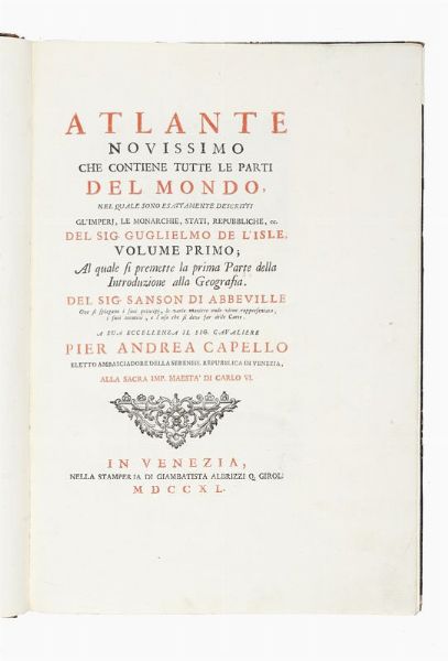 GUILLAUME DELISLE : Atlante novissimo, che contiene tutte le parti del mondo... Volume primo (-secondo ed ultimo).  - Asta Libri, autografi e manoscritti - Associazione Nazionale - Case d'Asta italiane