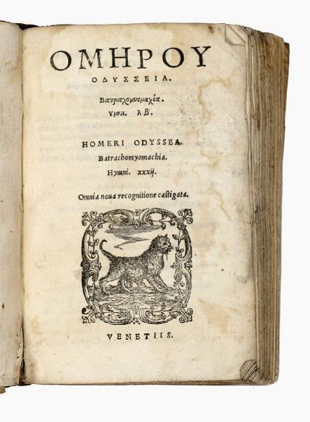 HOMERUS : Odysseia. Batrachomyomachia. Omnia nova recognitione castigata.  - Asta Libri, autografi e manoscritti - Associazione Nazionale - Case d'Asta italiane