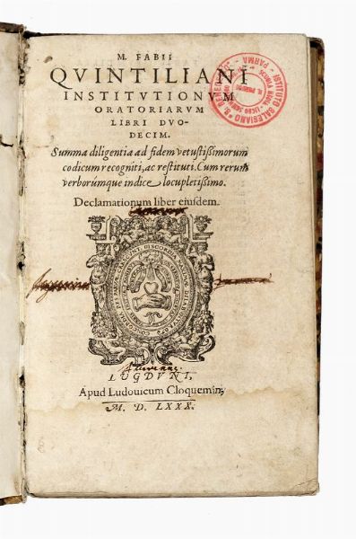 MARCUS FABIUS QUINTILIANUS : Institutionum oratoriarum libri duodecim.  - Asta Libri, autografi e manoscritti - Associazione Nazionale - Case d'Asta italiane