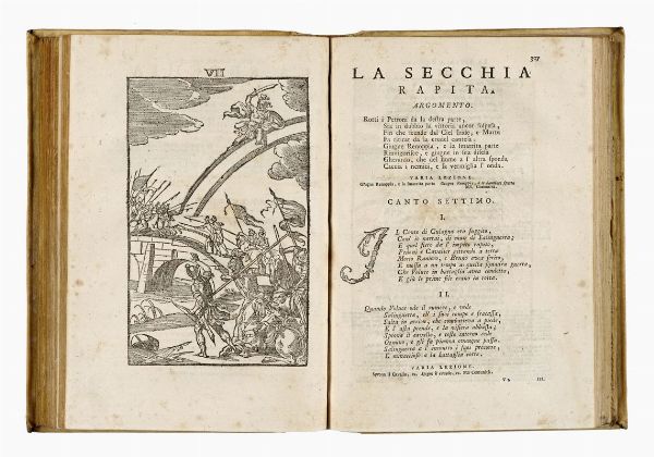 ALESSANDRO TASSONI : La secchia rapita. Poema eroicomico [...] colle dichiarazioni di Gaspare Salviani romano, s'aggiungono la prefazione, e le annotazioni di Giannandrea Barotti [...] e la vita del poeta composta da Lodovico Antonio Muratori...  - Asta Libri, autografi e manoscritti - Associazione Nazionale - Case d'Asta italiane