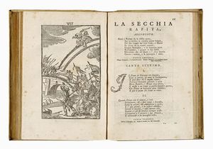 ALESSANDRO TASSONI : La secchia rapita. Poema eroicomico [...] colle dichiarazioni di Gaspare Salviani romano, s'aggiungono la prefazione, e le annotazioni di Giannandrea Barotti [...] e la vita del poeta composta da Lodovico Antonio Muratori...  - Asta Libri, autografi e manoscritti - Associazione Nazionale - Case d'Asta italiane