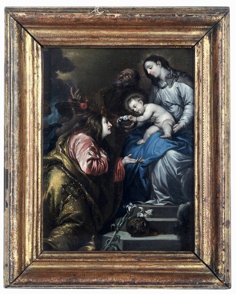 ,Pietro Antonio Novelli detto il Monrealese : Madonna con Bambino che incorona S. Rosalia, S. Pietro e un Angelo  - Asta Dimore Italiane - Associazione Nazionale - Case d'Asta italiane