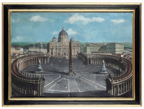 Scuola della prima met del XIX secolo Veduta di piazza San Pietro  - Asta Dimore Italiane - Associazione Nazionale - Case d'Asta italiane