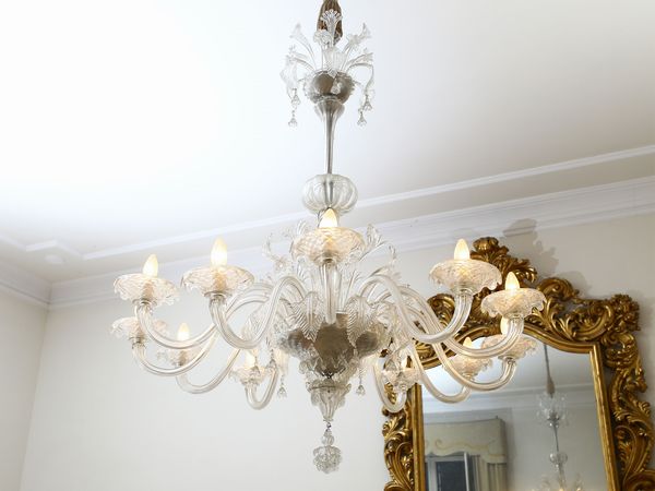 Grande lampadario in vetro incolore di Murano  - Asta Arredi, argenti, dipinti e curiosit d'epoca in parte provenienti da Villa Mannelli - Associazione Nazionale - Case d'Asta italiane