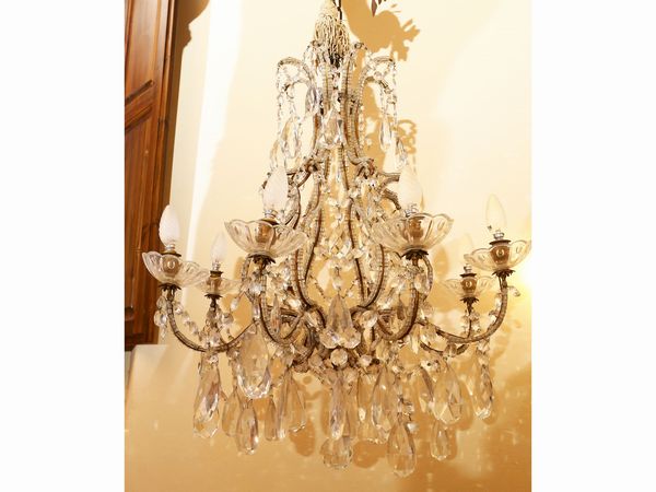 Lampadario in metallo dorato e vetro  - Asta Arredi, argenti, dipinti e curiosit d'epoca in parte provenienti da Villa Mannelli - Associazione Nazionale - Case d'Asta italiane