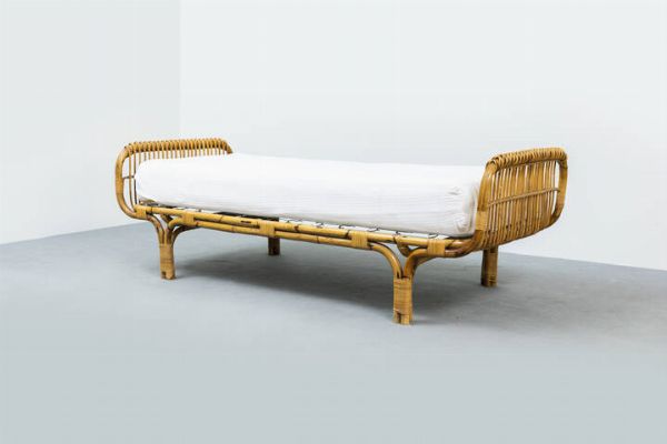 TITO AGNOLI  attribuito : Day bed in giunco e bamboo Anni '50 cm 70x210x88  - Asta Asta 202 Design - Associazione Nazionale - Case d'Asta italiane