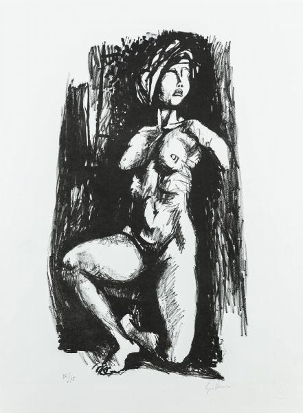 RENATO GUTTUSO Bagheria (PA) 1911 - 1987 Roma : Nudo  - Asta Asta 201 Grafica - Associazione Nazionale - Case d'Asta italiane