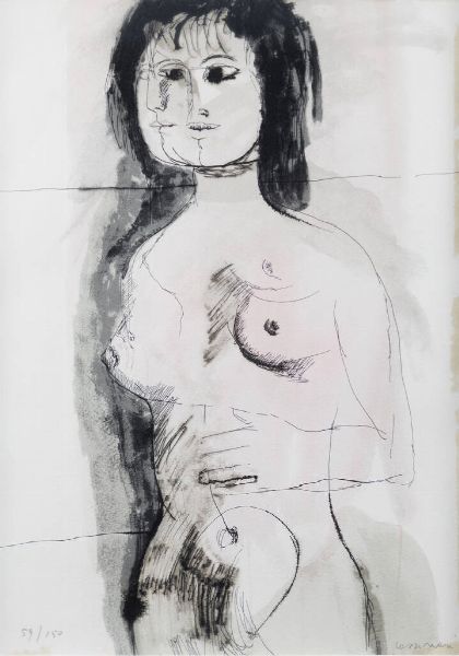 BRUNO CASSINARI Piacenza (PC) 1912 - 1992 Milano : Ragazza con tre teste  - Asta Asta 201 Grafica - Associazione Nazionale - Case d'Asta italiane