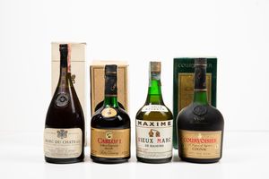 Domaine du Chateau de Meursault, Marc du Chateau<BR>Pedro Domecq, Brandy Carlos I Solera Especial<BR>Maxime Freres, Vieux Marc de Raisins<BR>Courvoisier, Fine Champagne Cognac VSOP Duty Free Stocks<BR>  - Asta Vini e Distillati da collezione e da investimento - Associazione Nazionale - Case d'Asta italiane