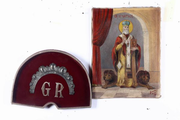 Ex voto. Filo d'argento e metallo argentato e icona raffigurante S.Ignazio, datato 1947  - Asta Antiquariato Aprile | Cambi Time - Associazione Nazionale - Case d'Asta italiane