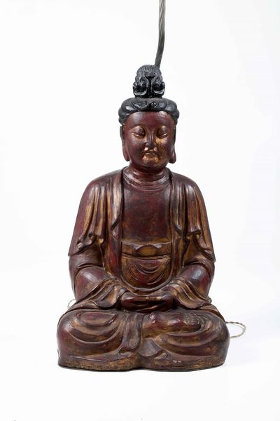 Buddha in terracotta dorata montato a lampada  - Asta Antiquariato Aprile | Cambi Time - Associazione Nazionale - Case d'Asta italiane