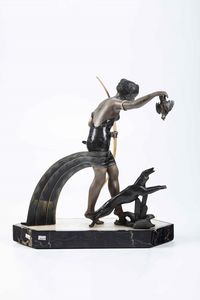 Figura femminile deco in metallo e bronzo su base in marmo  - Asta Antiquariato Aprile | Cambi Time - Associazione Nazionale - Case d'Asta italiane