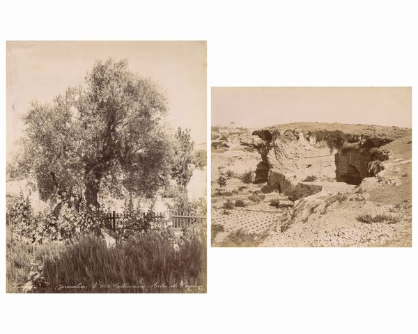 ,George & Constantine Zangaki : Jerusalem, Gethsemani Arbre de l'agonie ; Jerusalem, Grotte de Jeremie  - Asta Fotografia dell'800: album di viaggio - Associazione Nazionale - Case d'Asta italiane