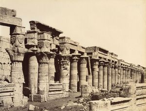 ,Antonio Beato : Phile, Les colonnades du Temple d'Isis ; Phile, Pylone avec les cononnes  - Asta Fotografia dell'800: album di viaggio - Associazione Nazionale - Case d'Asta italiane