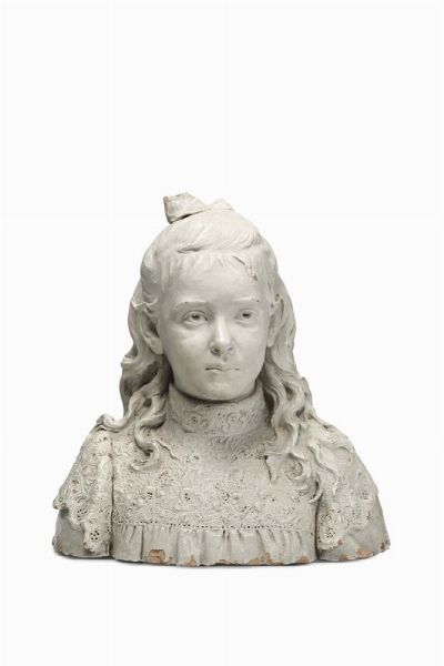 Busto femminile in terracotta dipinta, XIX secolo  - Asta Antiquariato - Associazione Nazionale - Case d'Asta italiane