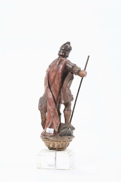 S.Giorgio in legno policromo, Italia XVII secolo  - Asta Antiquariato - Associazione Nazionale - Case d'Asta italiane
