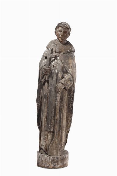 Santo in legno scolpito, scultore del XVII-XVIII secolo  - Asta Antiquariato - Associazione Nazionale - Case d'Asta italiane