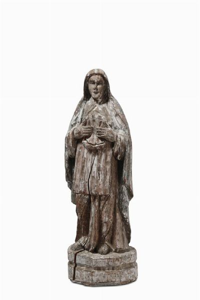 Santa in legno scolpito, scultore del XVII-XVIII secolo  - Asta Antiquariato - Associazione Nazionale - Case d'Asta italiane