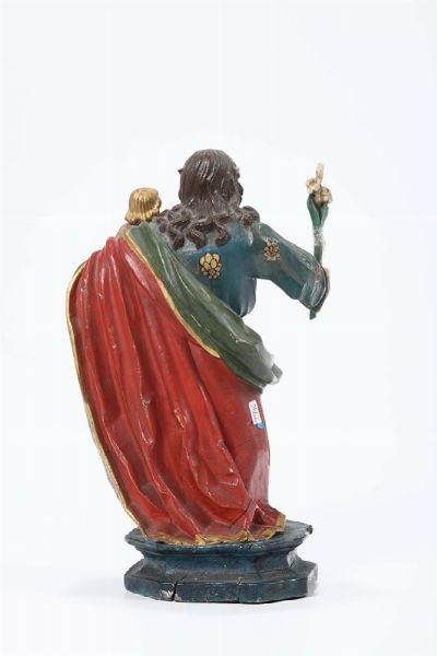 Figura maschile (Cristo?) e figura di Santo in legno policromo, arte popolare del XVII-XVIII secolo  - Asta Antiquariato - Associazione Nazionale - Case d'Asta italiane