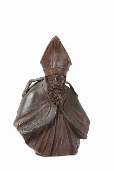 Busto di Vescovo in legno laccato, Italia del nord o Francia, XVII secolo  - Asta Antiquariato - Associazione Nazionale - Case d'Asta italiane