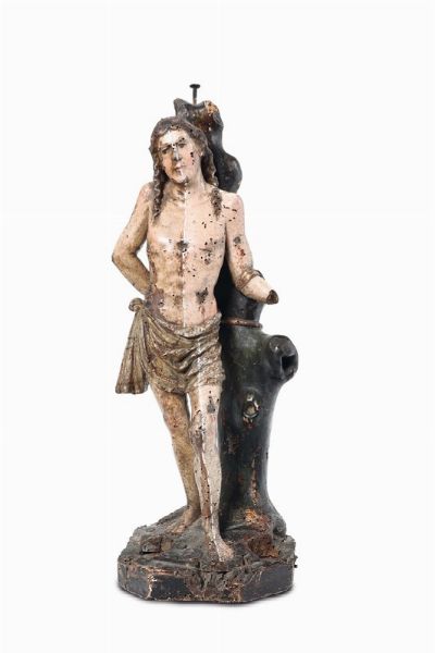 S.Sebastiano in legno policromo, Arte italiana del XVII secolo  - Asta Antiquariato - Associazione Nazionale - Case d'Asta italiane