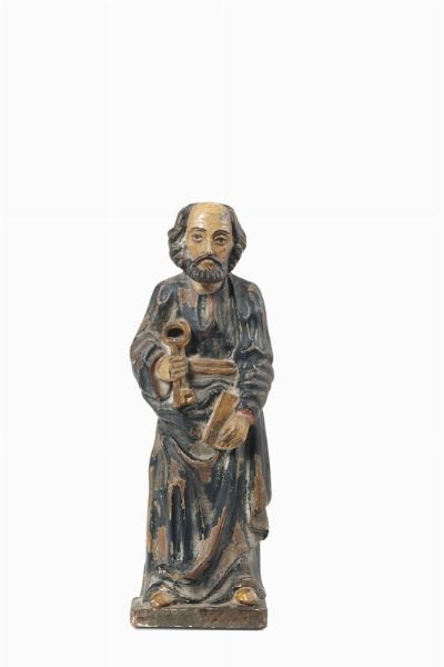 S.Pietro in legno policromo e dorato, arte del XVII secolo  - Asta Antiquariato - Associazione Nazionale - Case d'Asta italiane