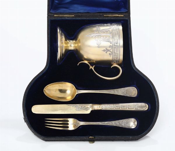 Set da viaggio in argento dorato, Londra XIX-XX secolo  - Asta Antiquariato - Associazione Nazionale - Case d'Asta italiane