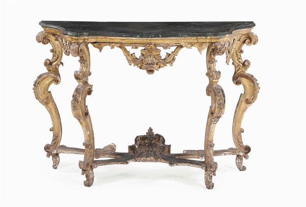 Console in legno intagliato e dorato, XVIII secolo  - Asta Antiquariato - Associazione Nazionale - Case d'Asta italiane