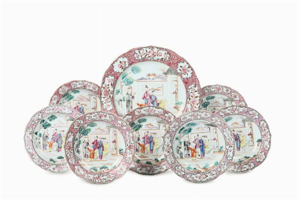 Otto piatti in porcellana di Limoges, XIX secolo  - Asta Antiquariato - Associazione Nazionale - Case d'Asta italiane