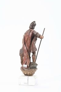 S.Giorgio in legno policromo, Italia XVII secolo  - Asta Antiquariato - Associazione Nazionale - Case d'Asta italiane