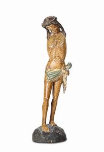 Cristo deriso in legno intagliato e dipinto, arte francese o fiamminga del XV-XVI secolo  - Asta Antiquariato - Associazione Nazionale - Case d'Asta italiane