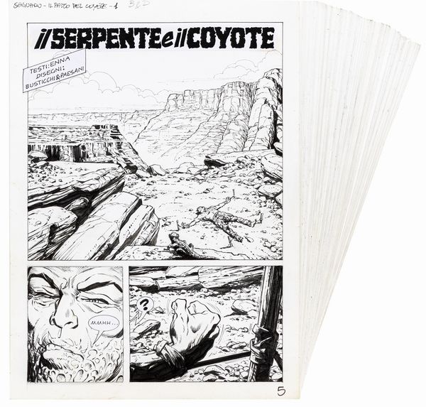 ,Busticchi Fabrizio & Paesani Luana : Saguaro - Il serpente e il coyote  - Asta Fumetti: tavole e illustrazioni originali - Associazione Nazionale - Case d'Asta italiane