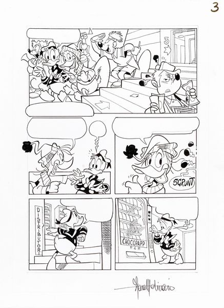 ,Laura Molinari : Paperino e lirraggiungibile Chocopapp  - Asta Fumetti: tavole e illustrazioni originali - Associazione Nazionale - Case d'Asta italiane