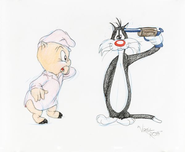 ,Virgil Ross : Porky Pig e Gatto Silvestro  - Asta Fumetti: tavole e illustrazioni originali - Associazione Nazionale - Case d'Asta italiane