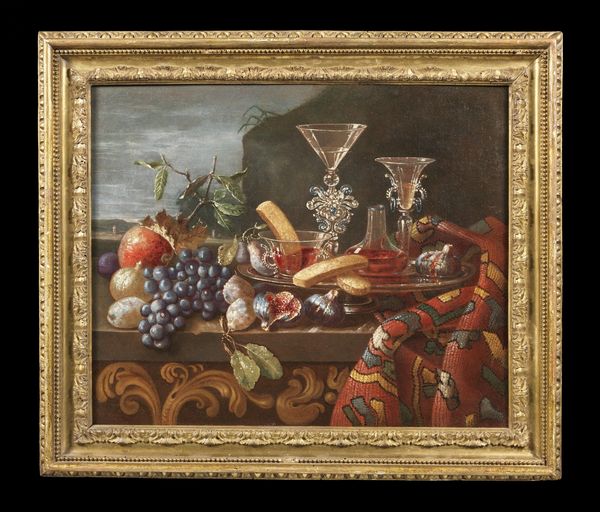 ARTISTA DEL XVII SECOLO : Natura morta con frutta e calici  - Asta Asta 360 | ARTE ANTICA E DEL XIX SECOLO - Dipinti antichi e antiquariato Tradizionale - Associazione Nazionale - Case d'Asta italiane