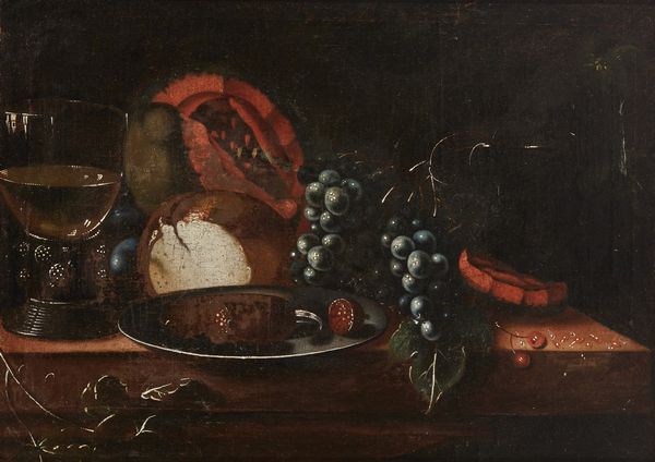 ARTISTA DEL XVIII SECOLO : Natura morta di frutta, piatto in argento e calice  - Asta Asta 360 | ARTE ANTICA E DEL XIX SECOLO - Dipinti antichi e antiquariato Tradizionale - Associazione Nazionale - Case d'Asta italiane