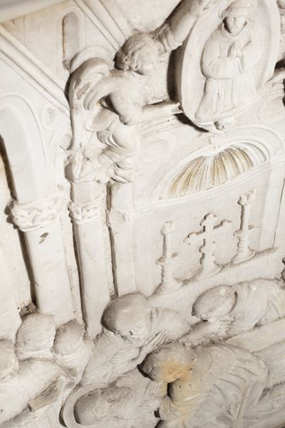 SCULTORE DEL XVIII SECOLO : Morte di San Bernardino da Siena in pietra scolpita  - Asta Asta 360 | ARTE ANTICA E DEL XIX SECOLO - Dipinti antichi e antiquariato Tradizionale - Associazione Nazionale - Case d'Asta italiane