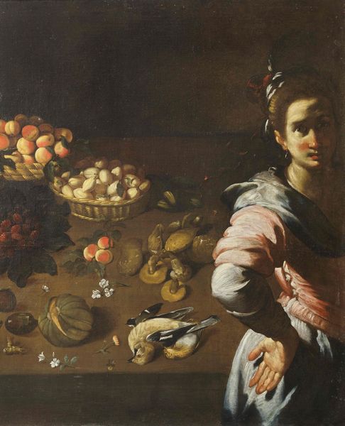 STROZZI BERNARDO (1581 - 1644) : e bottega. Natura morta di frutta con popolana  - Asta Asta 360 | ARTE ANTICA E DEL XIX SECOLO - Dipinti antichi e antiquariato Tradizionale - Associazione Nazionale - Case d'Asta italiane