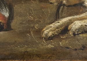 ARTISTA NAPOLETANO DEL XVIII SECOLO : Natura morta con cacciagione e cane  - Asta Asta 360 | ARTE ANTICA E DEL XIX SECOLO - Dipinti antichi e antiquariato Tradizionale - Associazione Nazionale - Case d'Asta italiane